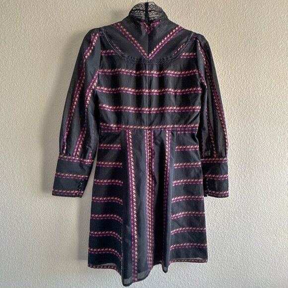 Sandro Sibel Floral Jacquard Mini Dress Lace Mock Neck Metallic Size 1 Small - Picture 13 of 15